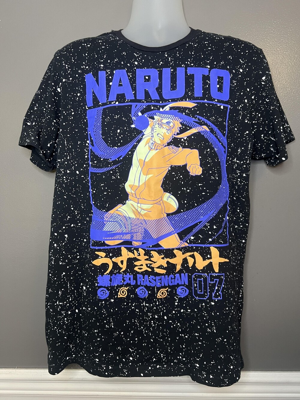 Naruto Shippuden Shirt Mens Large Black Splatter Rasengan Graphic Anime Tee